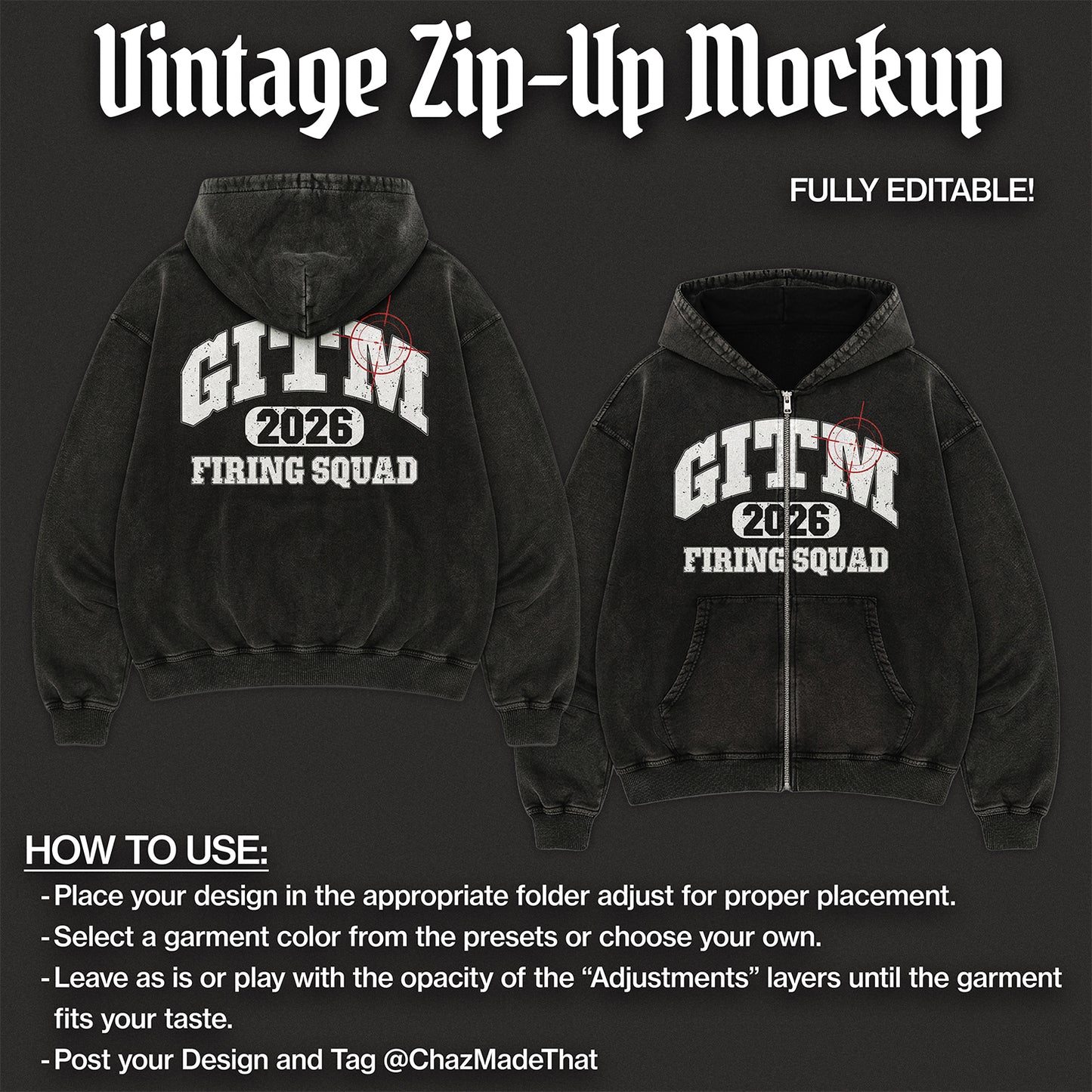 Vintage Zip-Up Hoodie Mockup